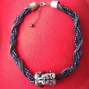 Vintage midnight blue beaded choker